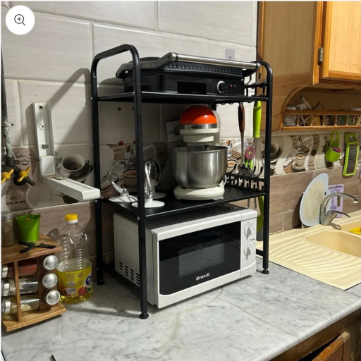 Support Micro-ondes 2 étage noir métal AO