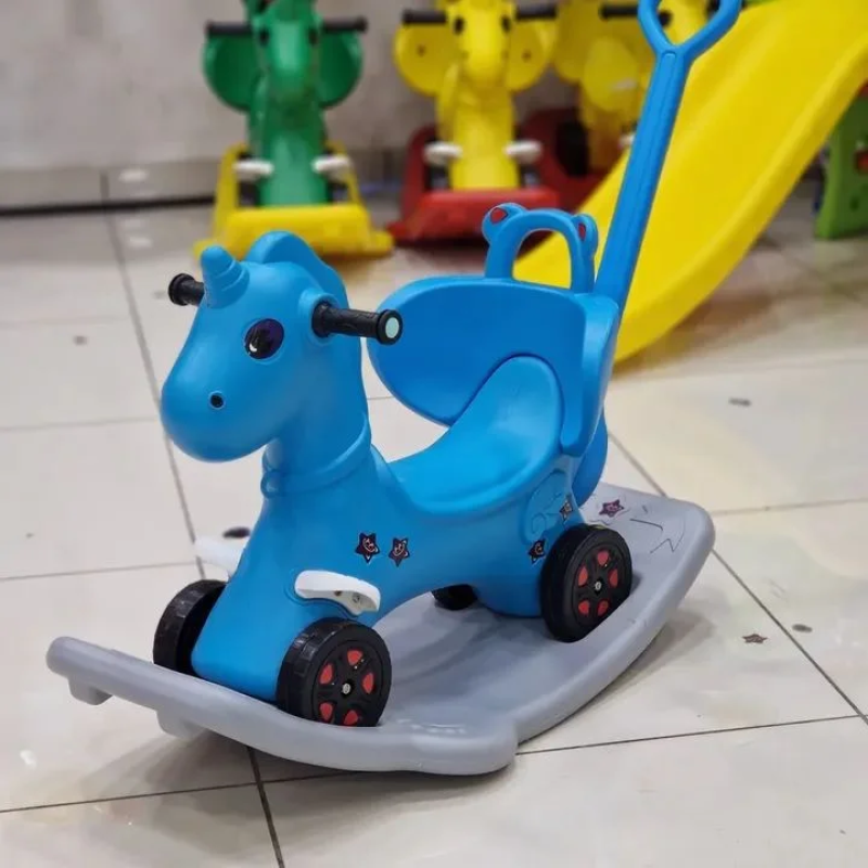 يونيكورن المرح حصان هزّاز وعربة دفع