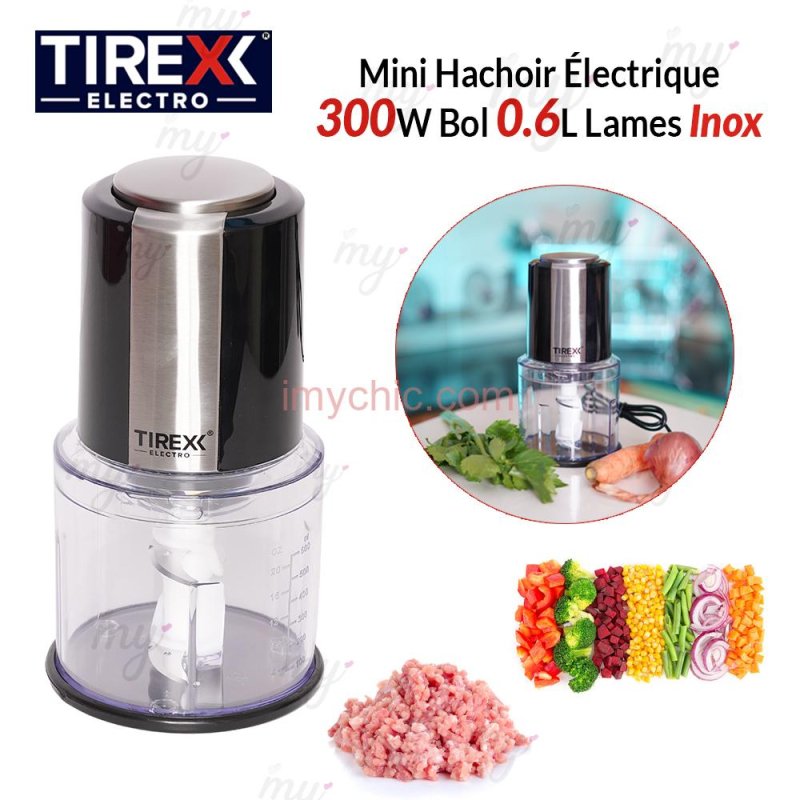 Hachoir Électrique 300W Bol 0.6L Lames Inox Tirexx HC 500