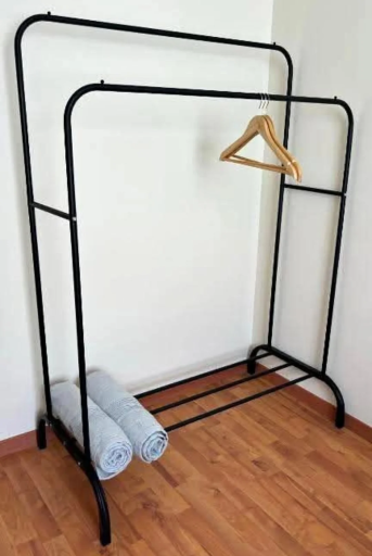 Porte Vetements Penderie 2 bar Dressing Rangement Noir Métal HANGER