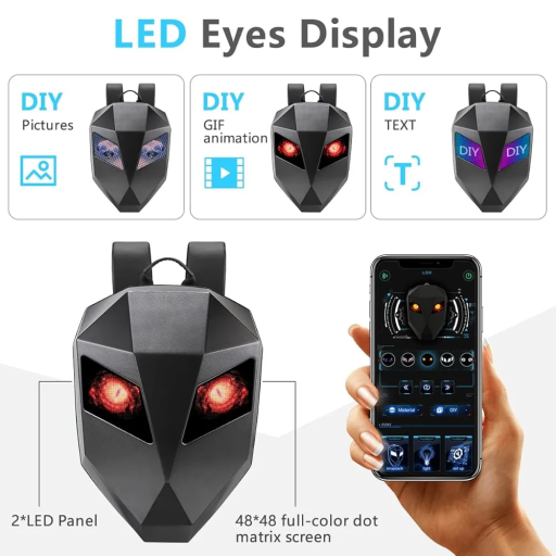 حقيبة ظهر LED ذكية بتصميم خوذة روبوت للموتوسيكل والمغامرات