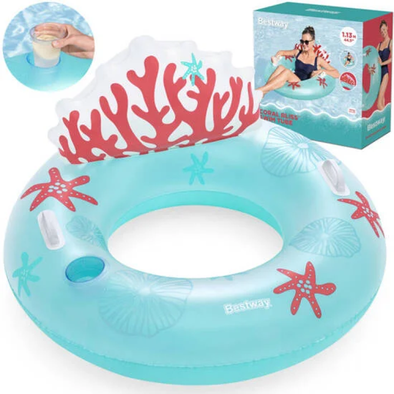 Bestway 43730 blue inflatable ring with backrest coral reef